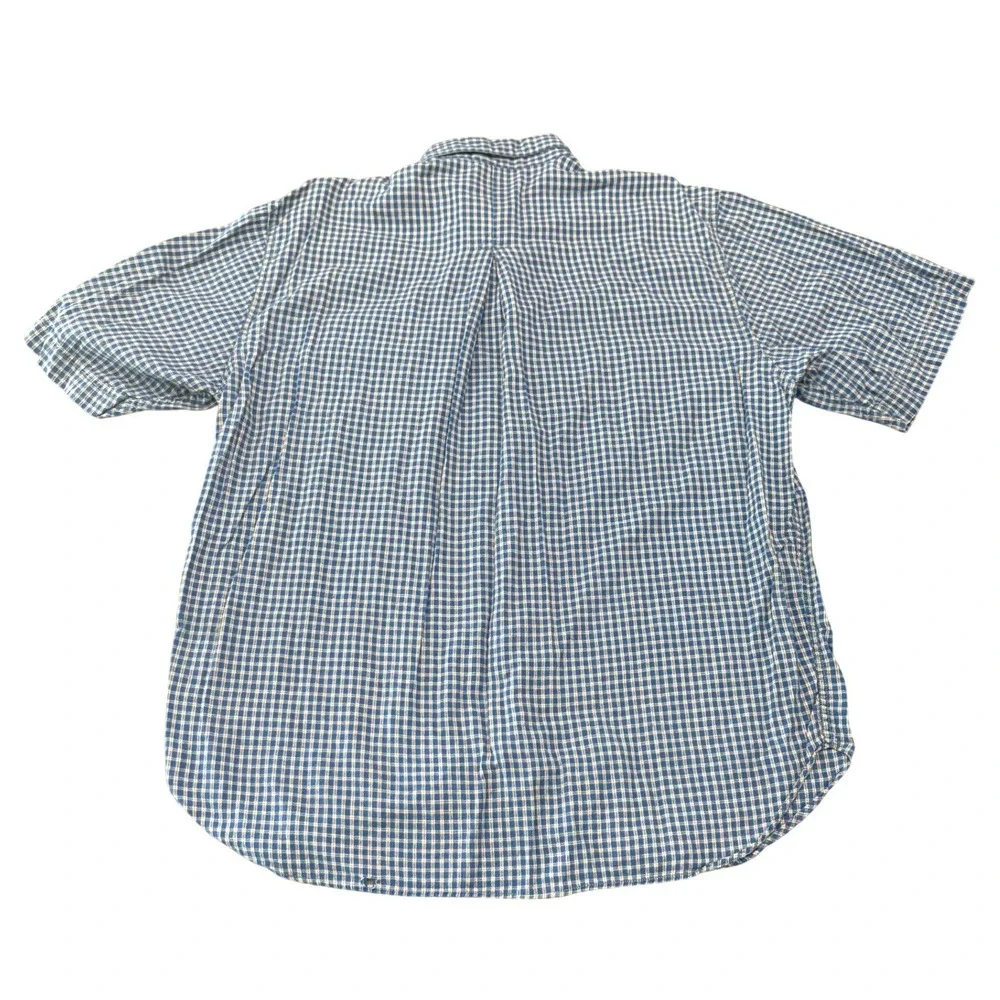 Banana Republic 90s Vintage  Shirt Mens Large Blue Plaid Short Sleeve Cotton